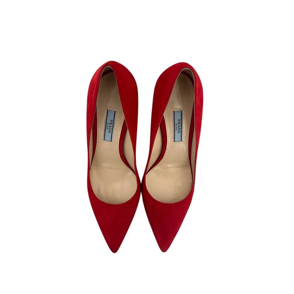 NWOB Prada Red Suede Pointed Toe Pumps  Sz.37.5 - Picture 3 of 6